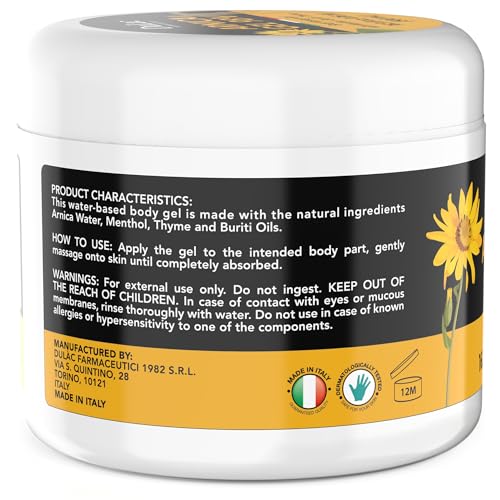 Dulac Arnica Body Massage Gel – Water-Based Cosmetic Massage Gel with Arnica Montana, Fast-Absorbing Lightweight Texture, Non-Greasy Feel, Dermatologically Tested, 16.9 fl oz DULÀC FARMACEUTICI 1982 uk supplements