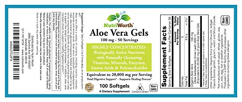 NutriWorth Aloe Vera Supplement (100 Softgels) 20,000mg Pure Gel Equivalency NutriWorth uk supplements