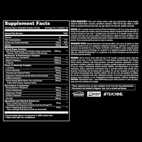 Animal Primal Muscle Hydration + Preworkout Powder – Contains Beta Alanine, 3DPump Animal uk supplements