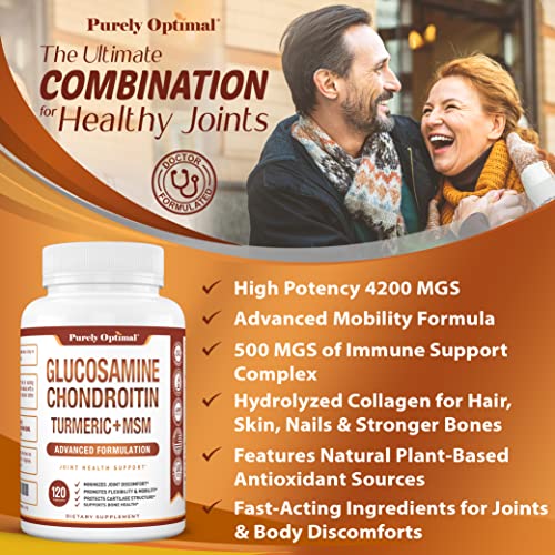 Purely Optimal Premium Glucosamine Chondroitin MSM Supplement Tablets w/Turmeric Purely Optimal uk supplements