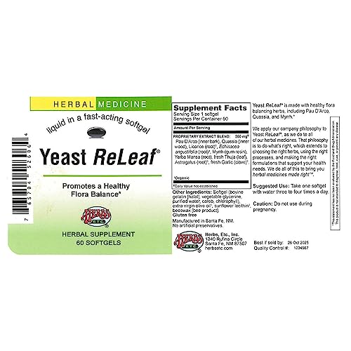 Herbs Etc, Yeast Releaf, 60 Capsules Herbs Etc. uk supplements
