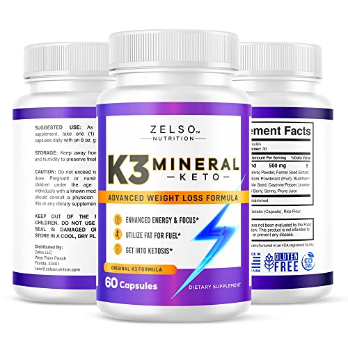 Zelso K3 Mineral Capsules - 60 Count, Advanced Ketogenic Weight Loss and Energy Support Formula ZELSO uk supplements