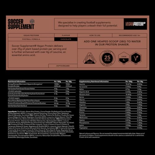 Soccer Supplement Vegan Protein Powder - 25g's of Protein per Serving, Chocolate Flavour SOCCER SUPPLEMENT uk supplements