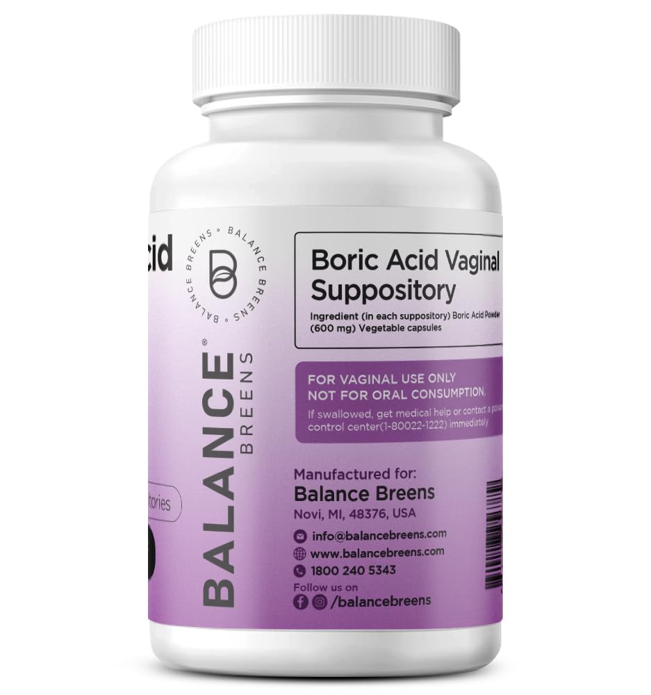 Boric Acid Suppositories for Women, 600 mg, 30 Vaginal Use Capsules - pH Balance Pills, Intimate Health Support, Yeast Infection Treatment, Made in USA (Pack of 1) Balancebreens uk supplements