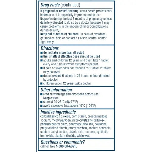 Advil Pain Reliever and Fever Reducer, Pain Relief Medicine with Ibuprofen 200mg for Headache, Backache, Menstrual Pain and Joint Pain Relief - 100 Coated Tablets Advil uk supplements