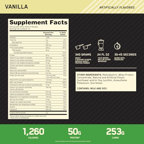 Optimum Nutrition Serious Mass Weight Gainer Protein Powder Vitamin C Zinc and Vitamin Optimum Nutrition uk supplements