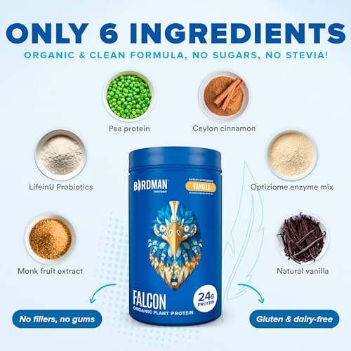 BIRDMAN Falcon Organic Vegan Protein Powder Vanilla, 24g Protein, Sugar Free, Probiotics BIRDMAN uk supplements