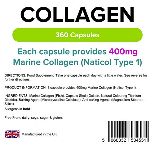 Lindens Collagen (Marine) 400mg Capsules 360 Pack - UK Manufacturer, Letterbox Friendly Lindens uk supplements