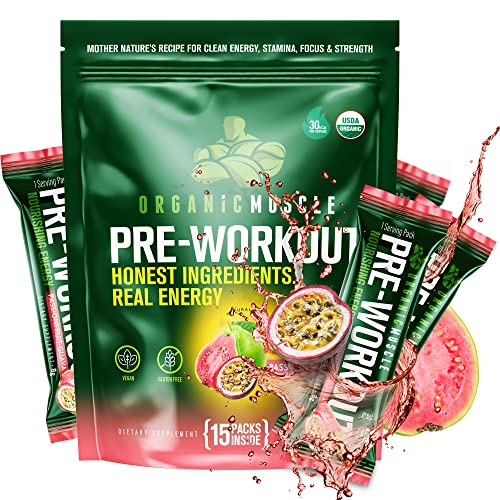 Organic Muscle Superfood Pre Workout Powder for Men & Women, Passionfruit Guava Organic Muscle uk supplements