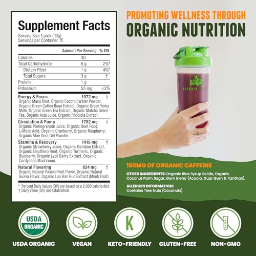 Organic Muscle Superfood Pre Workout Powder for Men & Women, Passionfruit Guava Organic Muscle uk supplements