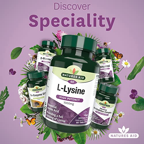 Natures Aid L-Lysine 1000 mg, High Potency Essential Amino Acid, Vegan, 60 Tablets natures aid uk supplements