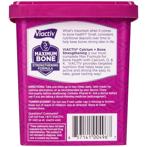 Viactiv Calcium + Vitamin D Supplement Soft Chews for Women & Men - Chewable Calcium for Bone Health Support, 650 mg per Serving, Vitamin D & K for High Absorption - 60 Count, Caramel Viactiv uk supplements