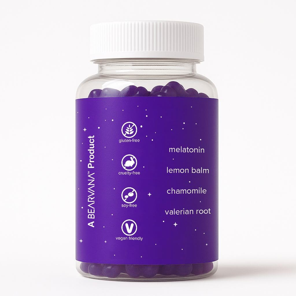 BEARVANA Sleep Gummies with Melatonin | Grape Flavored Vegan Sleep Supplement with Lemon Balm, Chamomile & Valerian Root | Night time Relaxation & Rest Support | 60 Gummies BEARVANA uk supplements