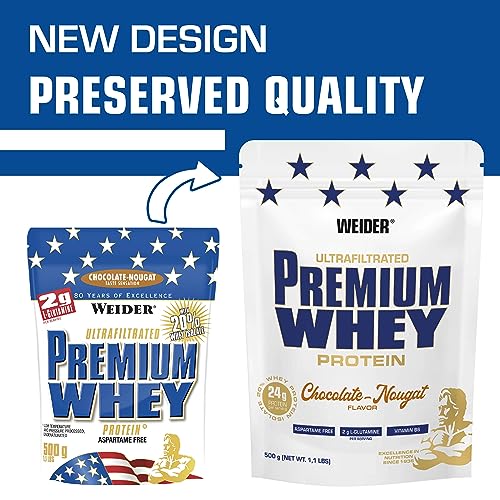 Weider Premium Whey (500g) Chocolate-Nougat Flavour. Ultrafiltrated Proteins from Whey Protein Weider uk supplements