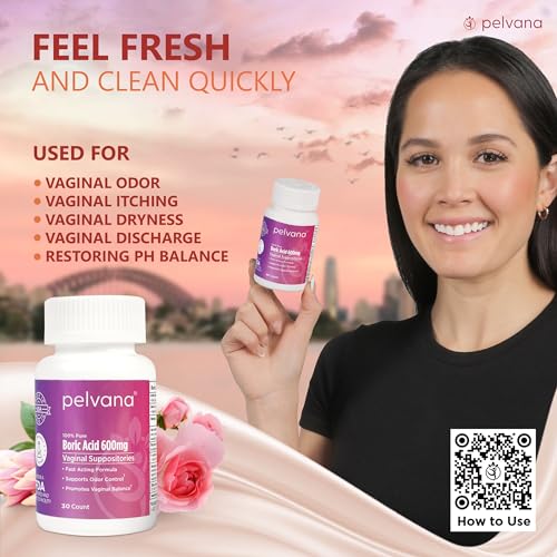 Pelvana Boric Acid Suppositories for Women 30 - for Vaginal pH Balance, Odor Control, Itching, & Discharge Pelvana uk supplements