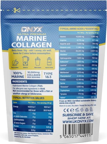 Onyx Marine Collagen Powder 10000mg (Type I & III) | Wild-Caught Arctic Cod ONYX INGREDIENTS 101 uk supplements