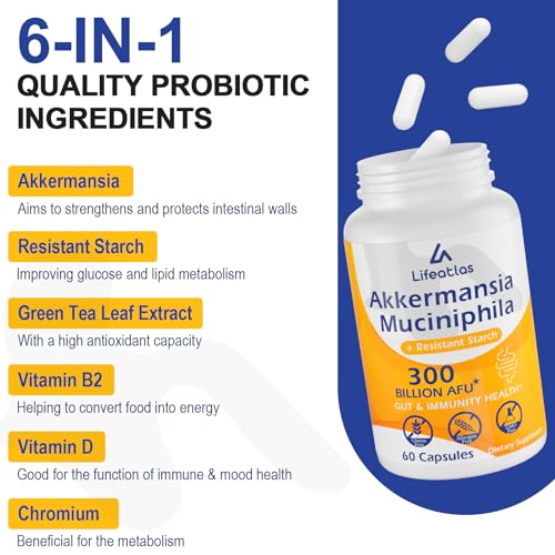 300 Billion AFU Akkermansia Muciniphila - Live Akkermansia Probiotics for Women & Men Lifeatlas uk supplements