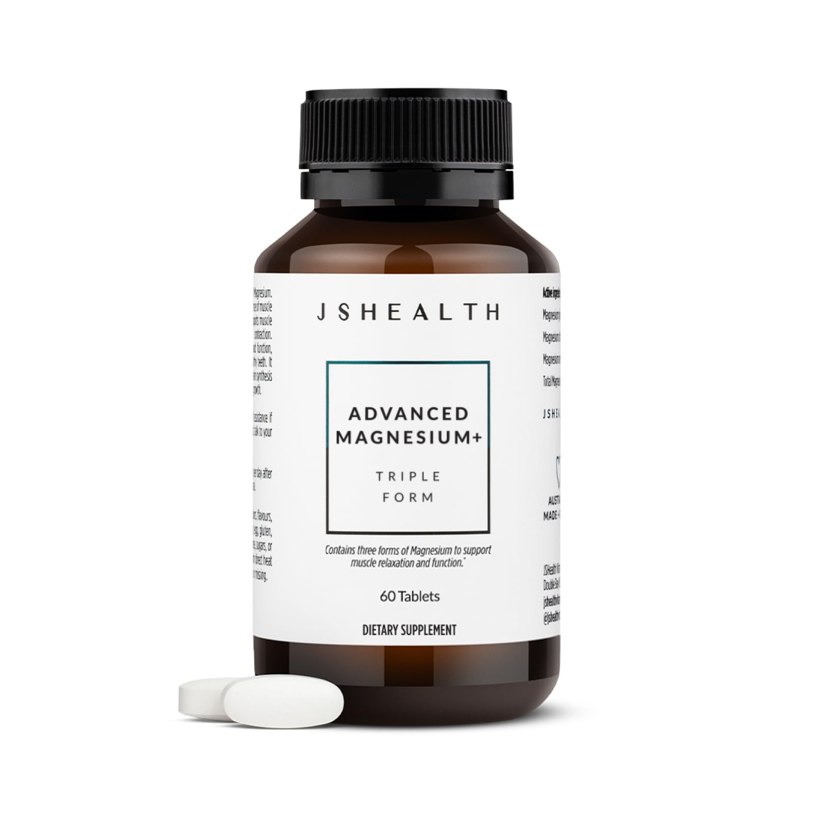 JSHealth Vitamins Advanced Magnesium Supplements with Magnesium Glycinate & Citrate for Muscle Relaxation (60 Tablets) JSHealth uk supplements