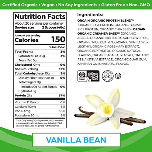 Orgain Organic Vegan Protein Powder, Vanilla Bean - 21g Plant Based Protein, Gluten Free Orgain uk supplements
