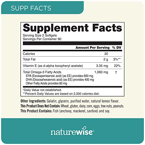 NatureWise High-Potency 1000mg Omega 3 with 600mg EPA, 400mg DHA, & Vitamin E NatureWise uk supplements