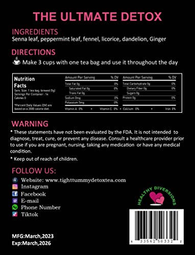 Healthy Diversions Tight Tummy Detox Tea, Extra Strength Results Within a Week Reduce Heath Secret uk supplements