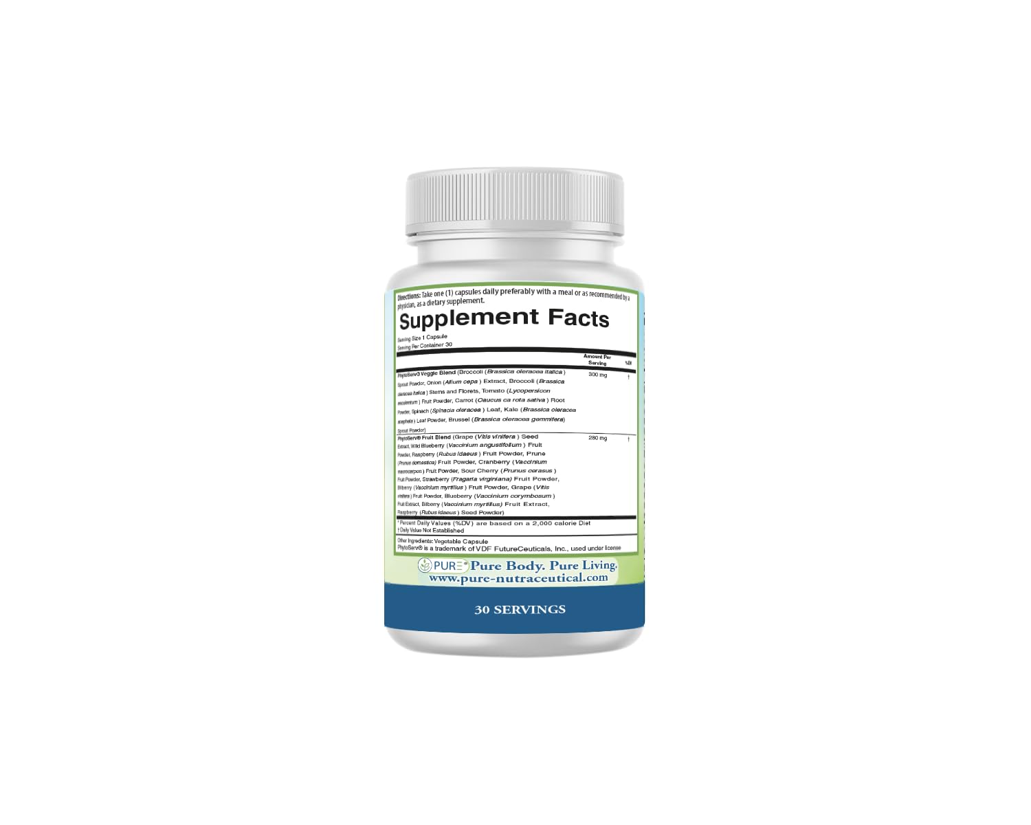 PURE® Greens & Reds Capsules - 30 Servings - 9 Daily Servings of Fruits & Vegetables in 1 Capsule - PhytoServ® Superfood Blend with Broccoli, Kale & Berries - Plant-Based Phytonutrient Shield PURE uk supplements