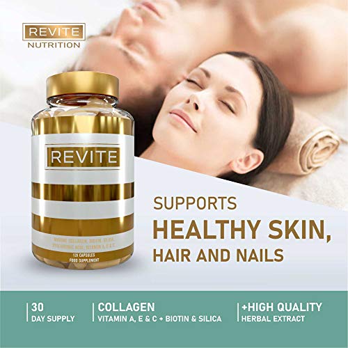Marine Collagen Capsules 2000mg, Hyaluronic Acid, Silica, Biotin, Vitamin A, E & C Hair Revite uk supplements