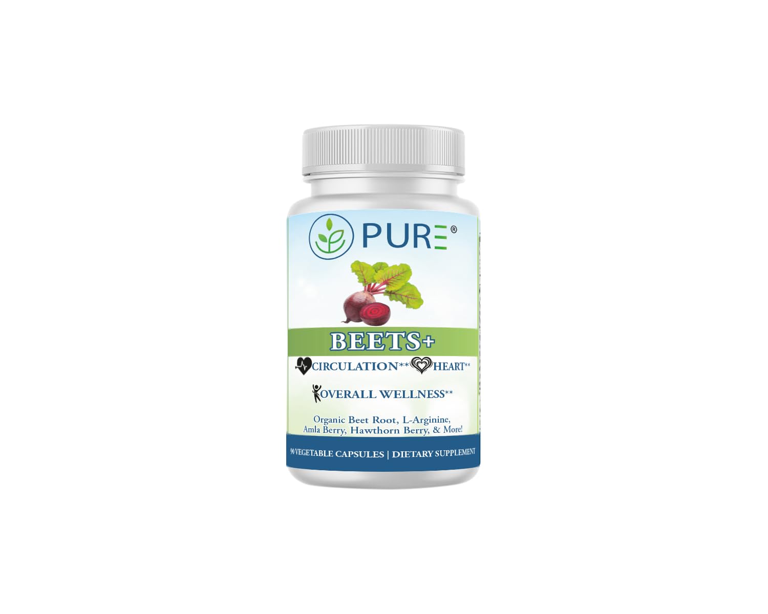 PURE® Beets+ Organic Beet Root Capsules - 900mg - 90 Count, 30 Servings - Blood Pressure & Circulation Support Supplement - with L-Arginine, Hawthorn Berry & B12 - Cardiovascular Health - Made in USA PURE uk supplements