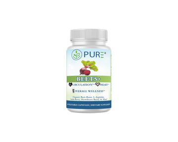 PURE® Beets+ Organic Beet Root Capsules - 900mg - 90 Count, 30 Servings - Blood Pressure & Circulation Support Supplement - with L-Arginine, Hawthorn Berry & B12 - Cardiovascular Health - Made in USA PURE uk supplements