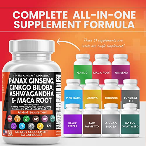 Panax Ginseng 10000mg Ginkgo Biloba 4000mg Ashwagandha Maca Root Clean Nutraceuticals uk supplements