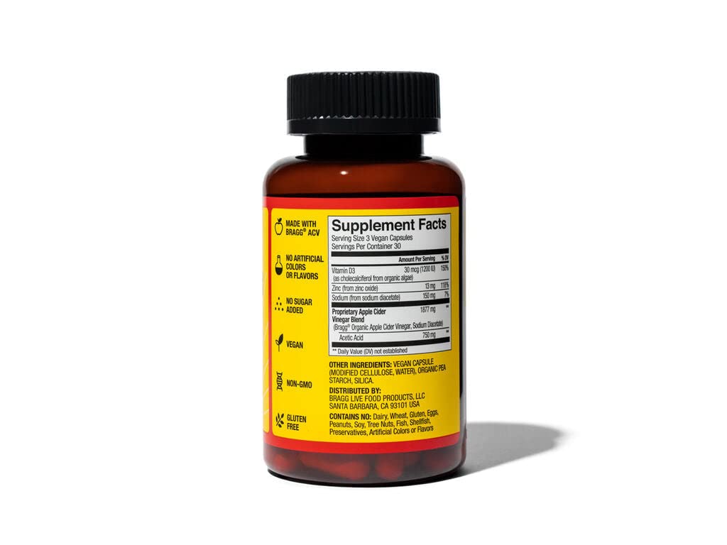 Bragg Apple Cider Vinegar Capsules - Vitamin D3 & Zinc - 750mg of Acetic Acid – Immune Bragg uk supplements
