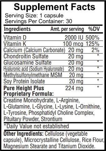 Height Growth Vitamins Grow Taller - Increase Bone Strength Bone Density Bone Growth PURE BIOTECHNOLOGIES uk supplements
