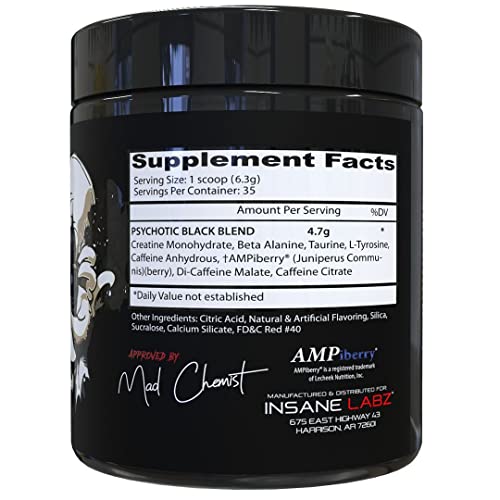 Insane Labz Psychotic Black Edition Mid Stimulant Pre Workout Powder, Energy Focus Insane Labz uk supplements