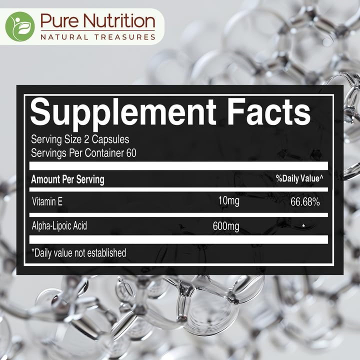 Pure Nutrition Alpha Lipoic Acid 600mg + Vitamin E | 120 Caps | Powerful Antioxidant to Support Nerve & Heart Health*. | Non-GMO PURE NUTRITION NATURAL TREASURES uk supplements