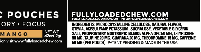 Fully Loaded Alpha Fuel Nootropic Pouches (Mango Fuel) - 5 cans, 15 Pouches per can - Energy Pouches containing Caffeine and nootropic Blend Fully Loaded Bullseye uk supplements