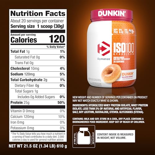 Dymatize ISO100 Hydrolyzed Protein Powder, 100% Whey Isolate, Dunkin' Glazed Donut Dymatize uk supplements