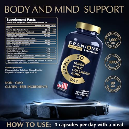 Thermogenic Hydrolyzed Collagen Burn - Hyaluronic Acid, Vitamin C, Multi Collagen Complex Granions uk supplements