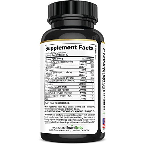 Revive Herbs Premium Thyroid Support with Ashwagandha, Iodine, Selenium, Magnesium Revive Herbs uk supplements