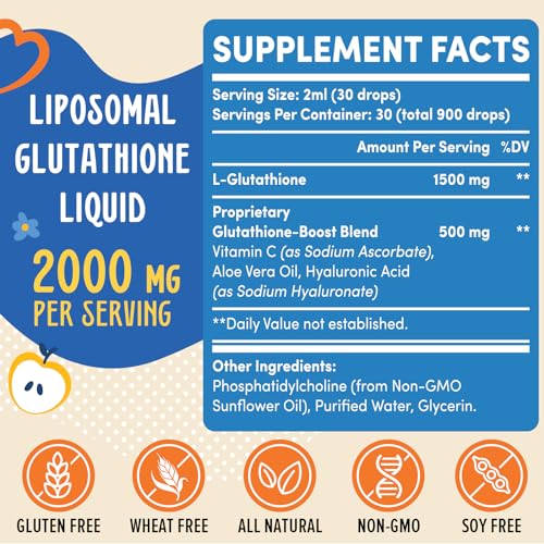 2000MG Liposomal Glutathione Liquid, 98% Absorption, Glutathione Liquid Supplement Prunucis uk supplements