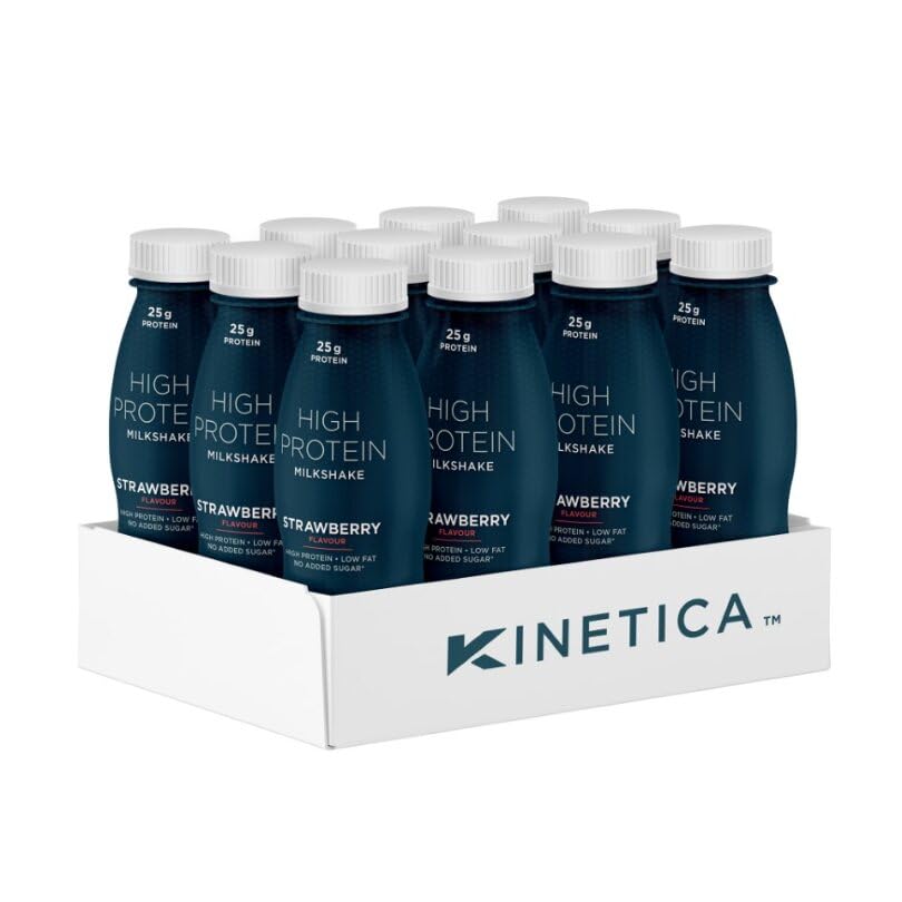 Kinetica Ready-to-Drink Protein Shake, 12 X 330mls, 165 cals, 25g Protein per Bottle, Low Fat (Strawberry) Kinetica uk supplements