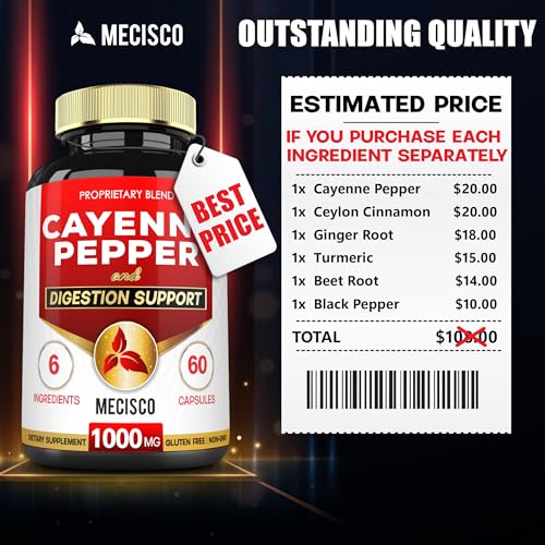 Mecisco 6in1 Cayenne Pepper Capsules Organic with Ginger Root, Beet Root, and Black Pepper Mecisco uk supplements