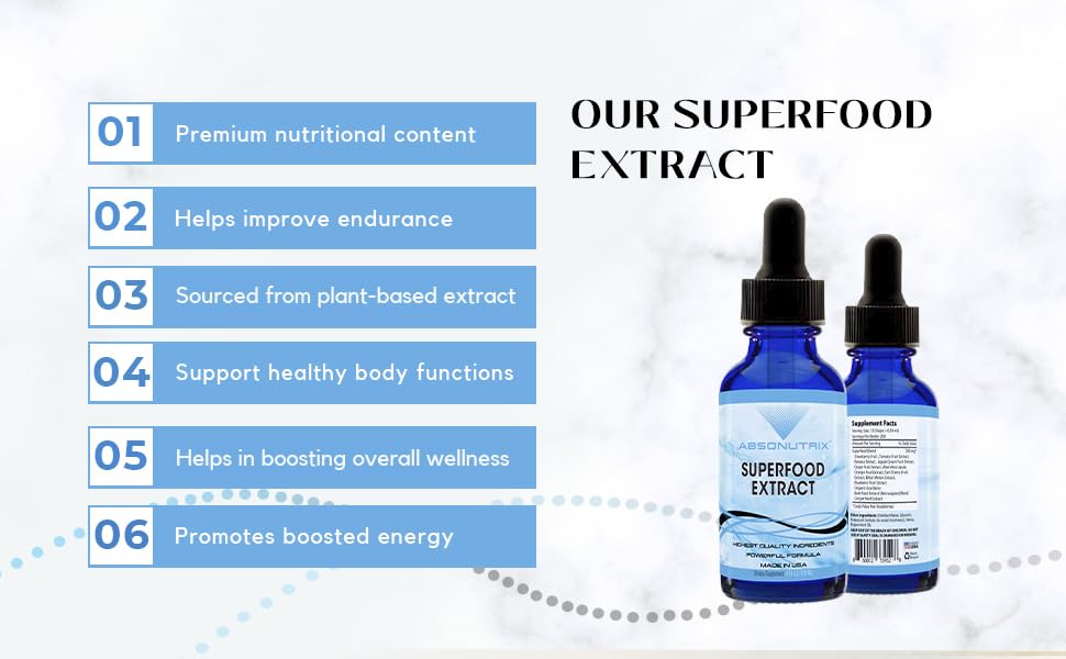 Absonutrix Superfood Extract 390 mg, 4 Oz Liquid, 302 Servings, Made in USA, Quick Absorption, Quality Potent Ingredients, Non-GMO, GMP Certified, Cruelty-Free Products Absonutrix uk supplements