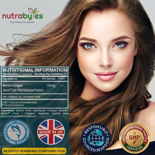 High Strength Marine Collagen Capsules - 1250mg Hydrolysed Collagen Supplement NUTRABYTES uk supplements