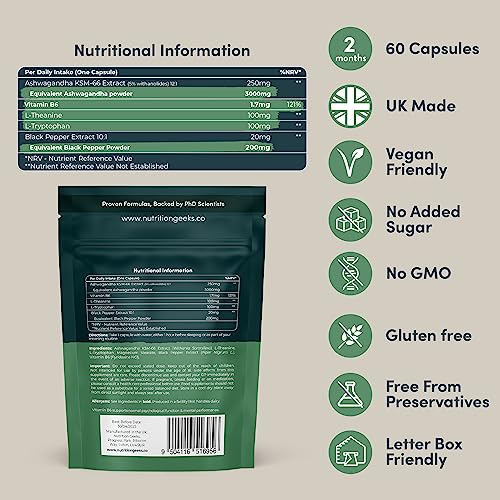 Ashwagandha KSM 66 Complex - 3000mg Enhanced with Amino Acids & Vitamin B6 Nutrition Geeks uk supplements