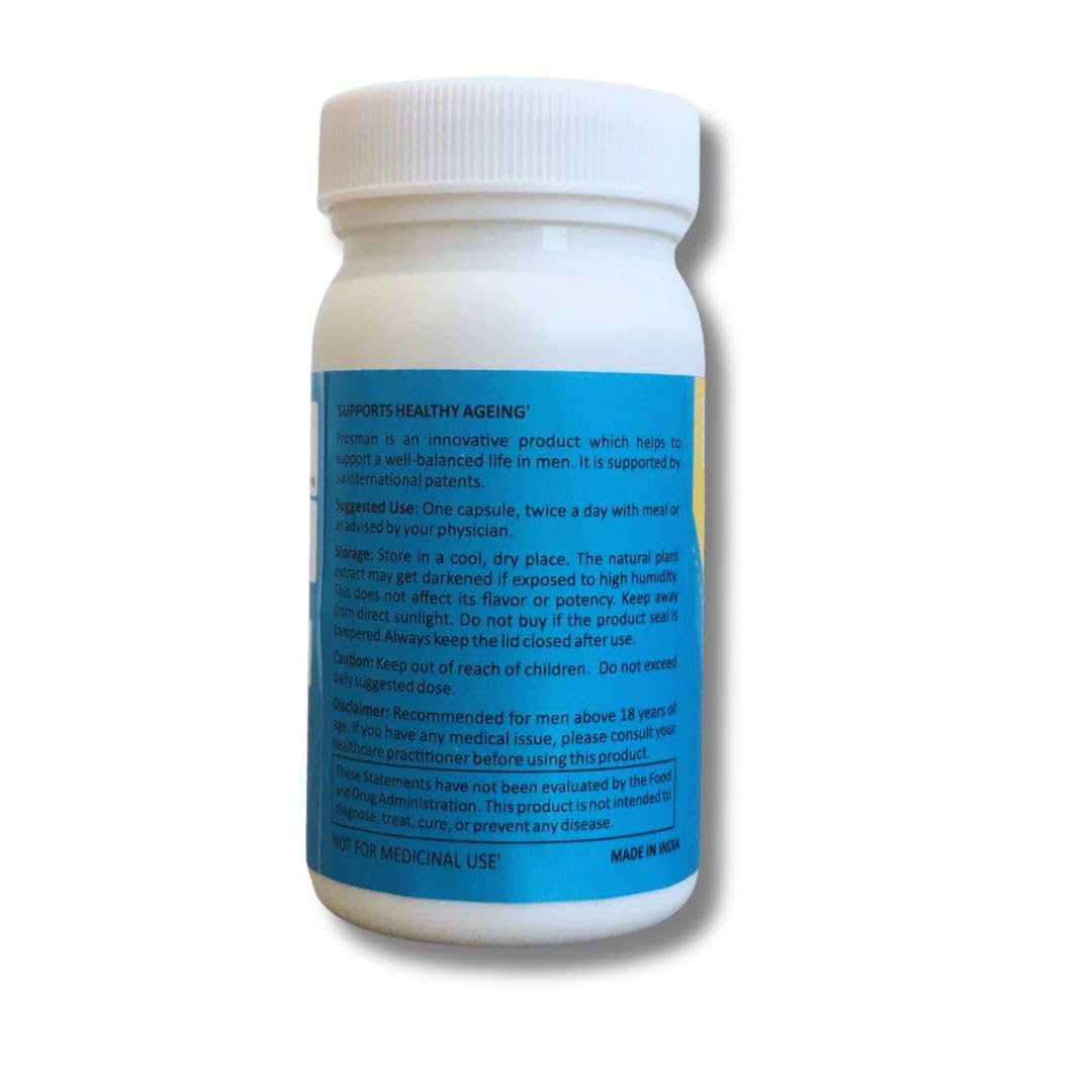 Prosman Supplement - Supports Healthy ageing & Improves Urinary Function | Patented Ingredient | Prunus domestica/pygeum (1Pack- 60 Capsules) PROSMAN uk supplements
