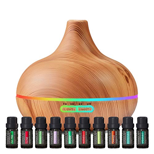Ultimate Aromatherapy Diffuser & Essential Oil Set - Ultrasonic Top 10 Oils Modern with 4 Timer 7 Ambient Light Pure Daily Care uk supplements
