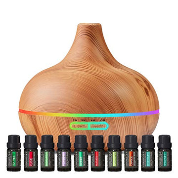 Ultimate Aromatherapy Diffuser & Essential Oil Set - Ultrasonic Top 10 Oils Modern with 4 Timer 7 Ambient Light Pure Daily Care uk supplements