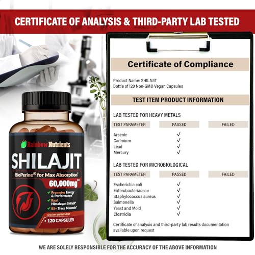Pure Himalayan Shilajit Capsules Supplement (60,000mg+ Absorption Enhancer+50% Rainbow Nutrients, LLC uk supplements