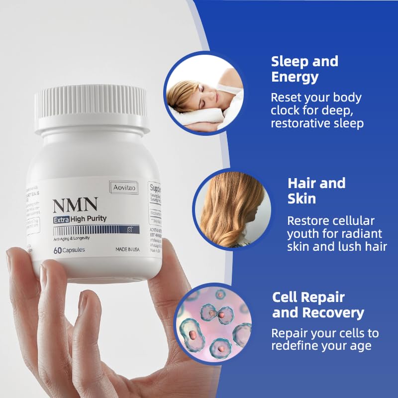 AOVITAO NMN Supplement 500mg Ultra Pure 99.8% | Stabilized Form | Supports NAD+ Production, Cellular Health & Healthy Aging | 60 Capsules AOVITAO uk supplements