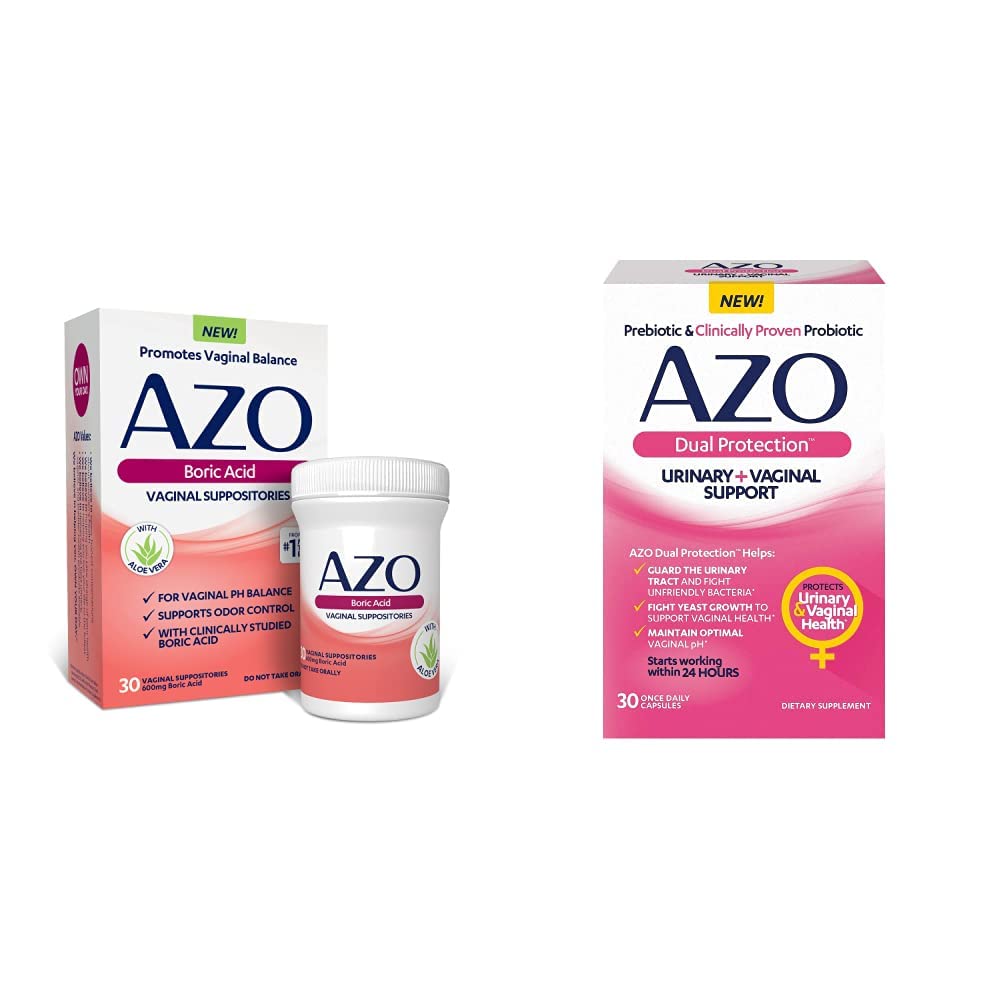 AZO Boric Acid Vaginal Suppositories, 30 Count + AZO Dual Protection, 30 Count, Urinary + Vaginal Support* AZO uk supplements